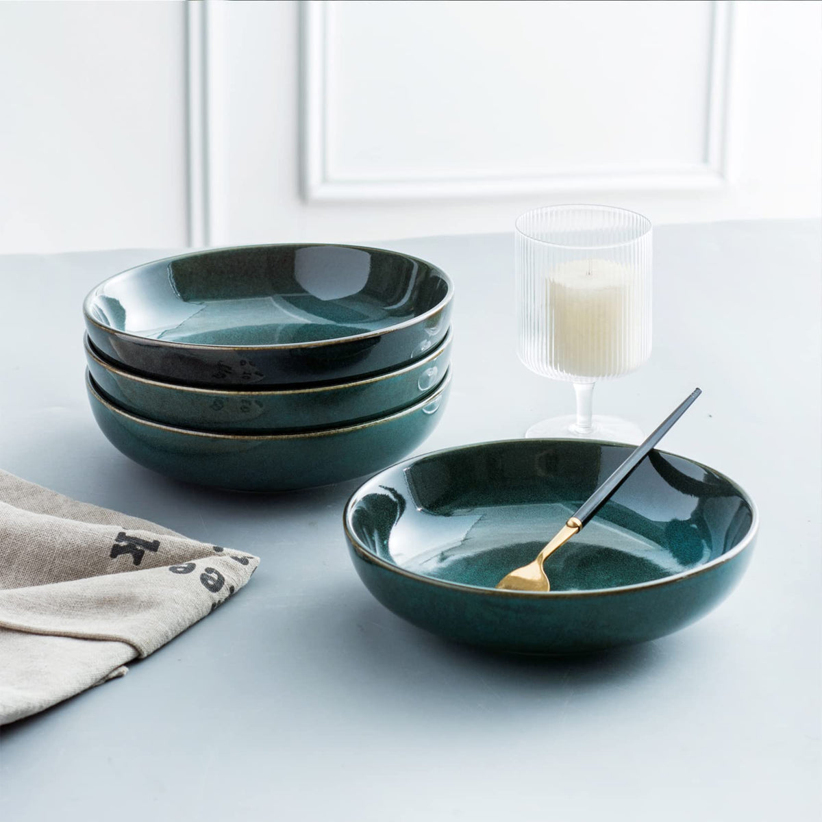 UNICASA Salatschüssel aus Porzellan, 20com 4er-set Salatschalen, Porzellan Müslischale Dessertschalen Obstschalen für 4 Personen, Grün